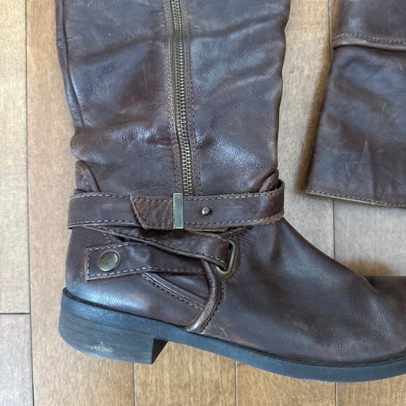 LUXURY REBEL Brown Distressed Leather Over Knee Harness Zip Boots size 7.5 - Picture 7 of 12